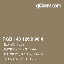 カラーコード: RGB 143 126.8 98.4 | qconv.com