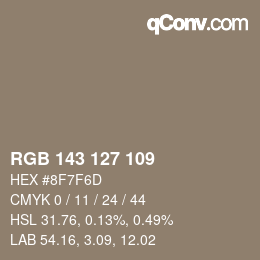 Color code: RGB 143 127 109 | qconv.com