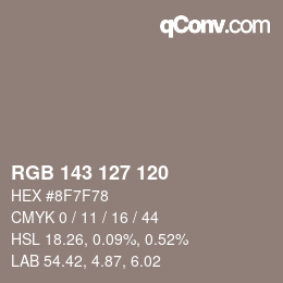 カラーコード: RGB 143 127 120 | qconv.com