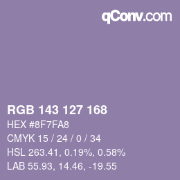 Color code: RGB 143 127 168 | qconv.com