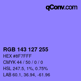 Color code: RGB 143 127 255 | qconv.com