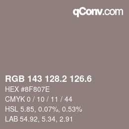 カラーコード: RGB 143 128.2 126.6 | qconv.com
