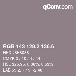 カラーコード: RGB 143 128.2 136.6 | qconv.com