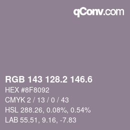 カラーコード: RGB 143 128.2 146.6 | qconv.com