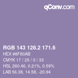 カラーコード: RGB 143 128.2 171.6 | qconv.com