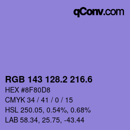 カラーコード: RGB 143 128.2 216.6 | qconv.com