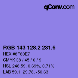 カラーコード: RGB 143 128.2 231.6 | qconv.com