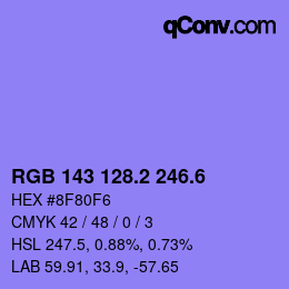 カラーコード: RGB 143 128.2 246.6 | qconv.com