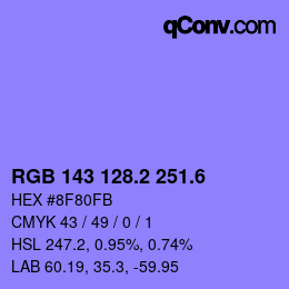 カラーコード: RGB 143 128.2 251.6 | qconv.com