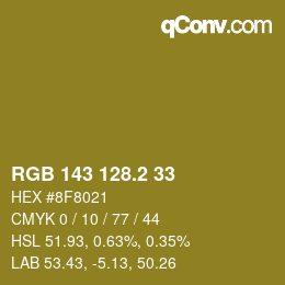 カラーコード: RGB 143 128.2 33 | qconv.com