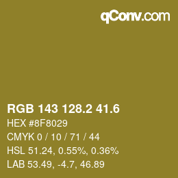 カラーコード: RGB 143 128.2 41.6 | qconv.com