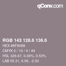 カラーコード: RGB 143 128.6 136.6 | qconv.com
