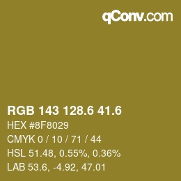 カラーコード: RGB 143 128.6 41.6 | qconv.com