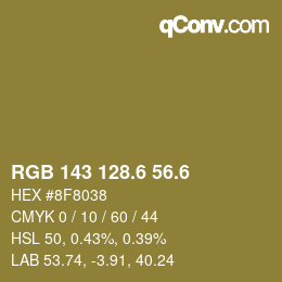 カラーコード: RGB 143 128.6 56.6 | qconv.com