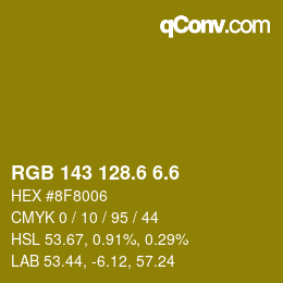 カラーコード: RGB 143 128.6 6.6 | qconv.com