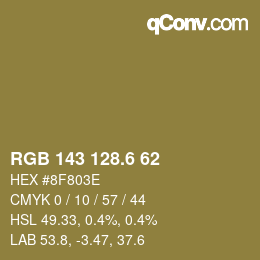 カラーコード: RGB 143 128.6 62 | qconv.com