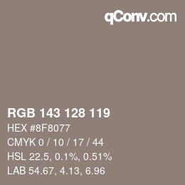 颜色代码: RGB 143 128 119 | qconv.com
