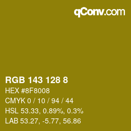 カラーコード: RGB 143 128 8 | qconv.com