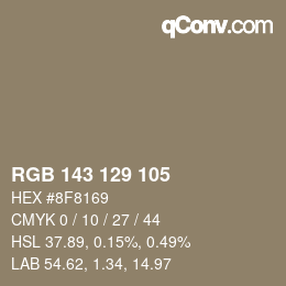 Color code: RGB 143 129 105 | qconv.com