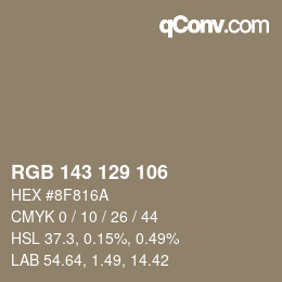 Color code: RGB 143 129 106 | qconv.com