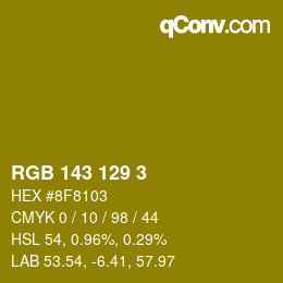 Color code: RGB 143 129 3 | qconv.com