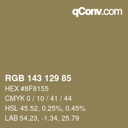 Color code: RGB 143 129 85 | qconv.com