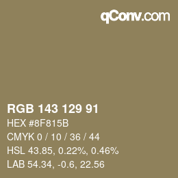 Color code: RGB 143 129 91 | qconv.com