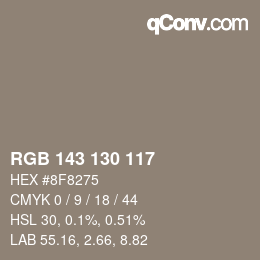 颜色代码: RGB 143 130 117 | qconv.com
