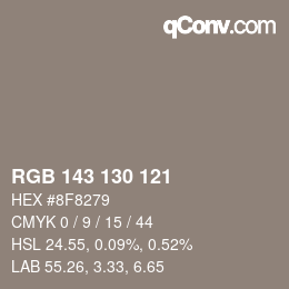 颜色代码: RGB 143 130 121 | qconv.com
