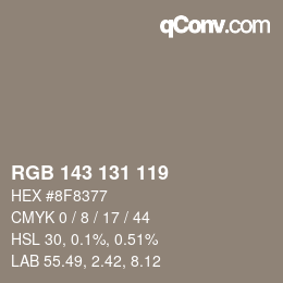 Color code: RGB 143 131 119 | qconv.com