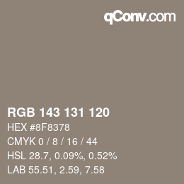 カラーコード: RGB 143 131 120 | qconv.com