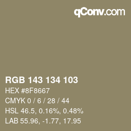 Color code: RGB 143 134 103 | qconv.com