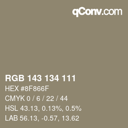 Color code: RGB 143 134 111 | qconv.com