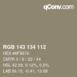 颜色代码: RGB 143 134 112 | qconv.com