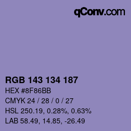 Color code: RGB 143 134 187 | qconv.com