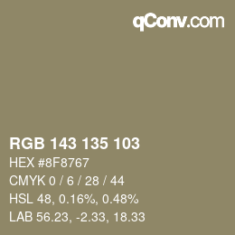 颜色代码: RGB 143 135 103 | qconv.com