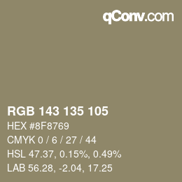 カラーコード: RGB 143 135 105 | qconv.com