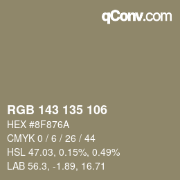 Color code: RGB 143 135 106 | qconv.com