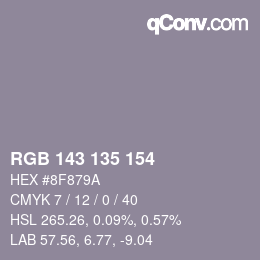 颜色代码: RGB 143 135 154 | qconv.com