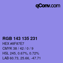 カラーコード: RGB 143 135 231 | qconv.com