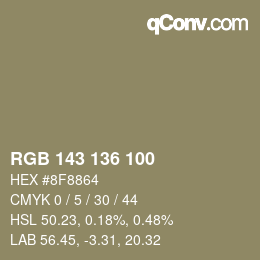 Color code: RGB 143 136 100 | qconv.com