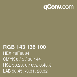 Color code: RGB 143 136 100 | qconv.com