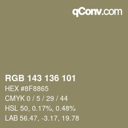 Código de color: RGB 143 136 101 | qconv.com