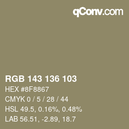 Color code: RGB 143 136 103 | qconv.com