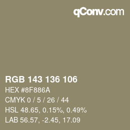 Color code: RGB 143 136 106 | qconv.com