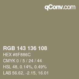 Color code: RGB 143 136 108 | qconv.com