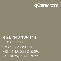 Color code: RGB 143 136 114 | qconv.com