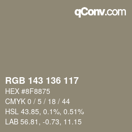 Color code: RGB 143 136 117 | qconv.com
