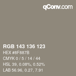 カラーコード: RGB 143 136 123 | qconv.com