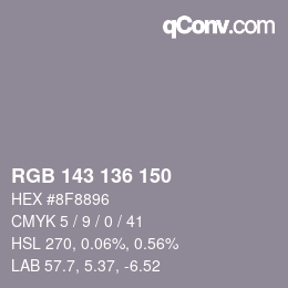 Color code: RGB 143 136 150 | qconv.com